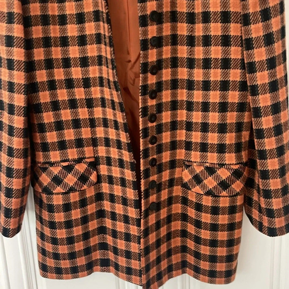 Vintage BARAMI 100% WOOL COAT BLAZER SZ 12 FULLY LINED BLACK ORANGE HOUNDSTOOTH - Picture 5 of 17